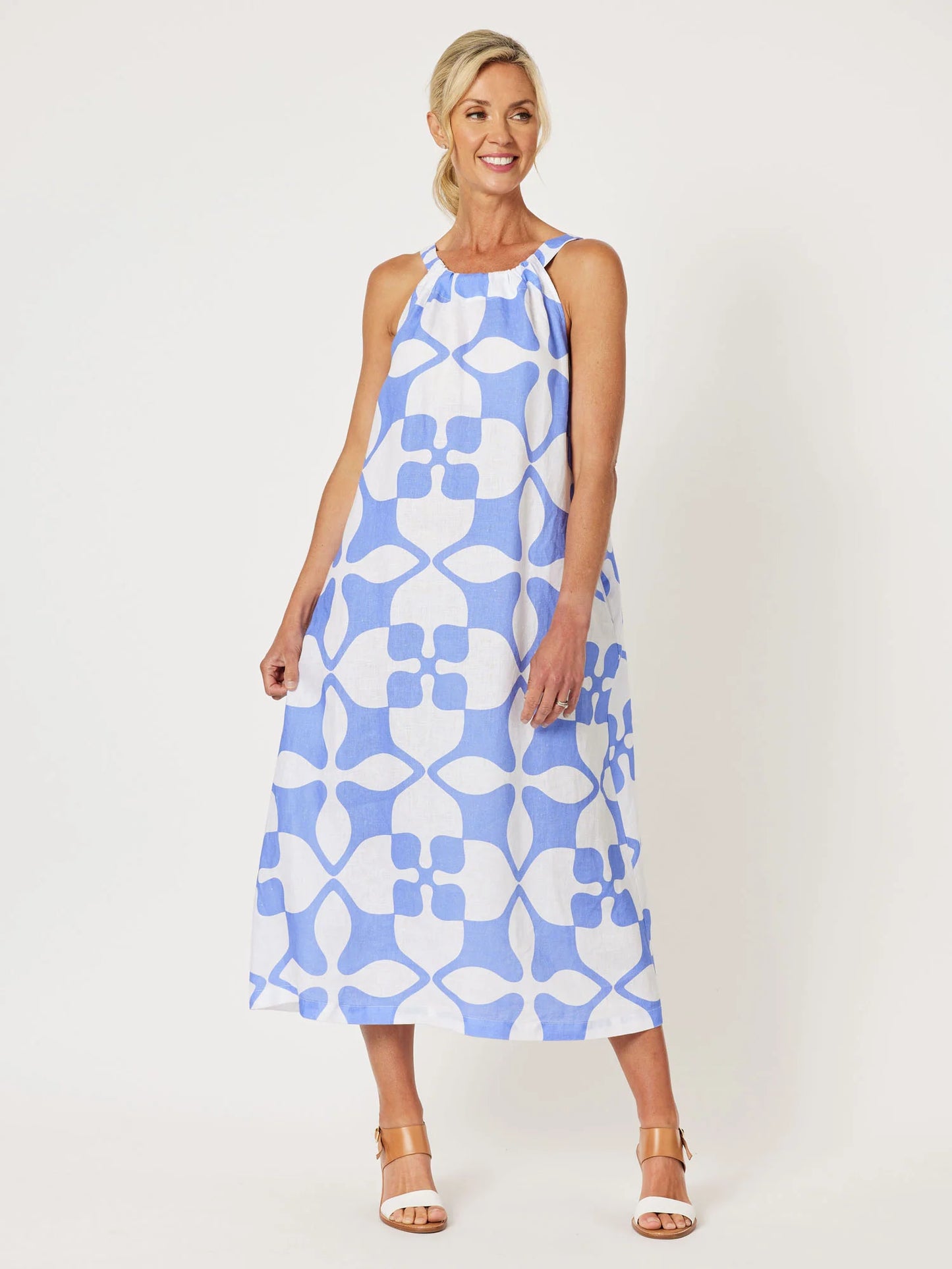 Pantile Print Dress - Blue