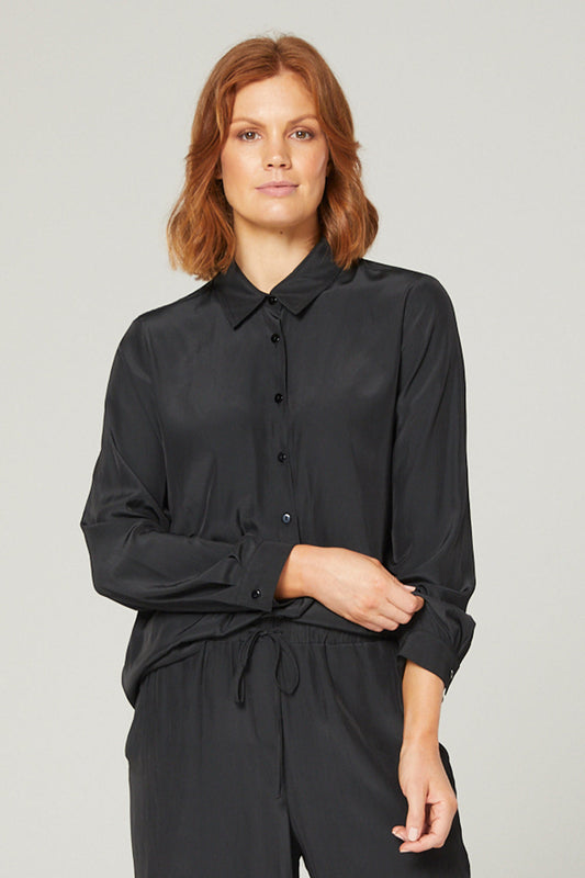 The Women's Philosophy Classic Greville L/S Shirt in Black or White Made in Australia